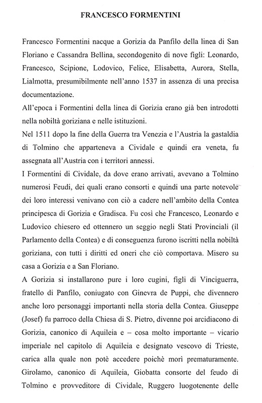 Anteprima del libro 1: capitolo sulla famiglia di Francesco Formentini